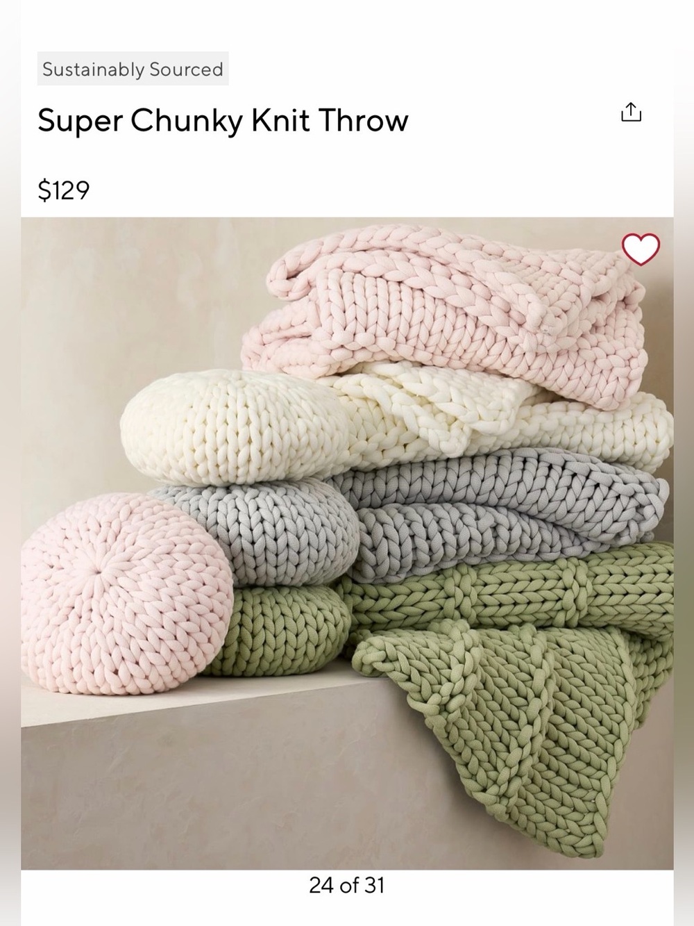 Pottery Barn Teen Super Chunky Knit Throw - Gray